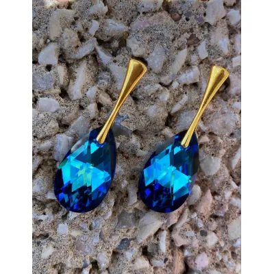 Vivian - Σκουλαρίκια από Ασήμι 925 & Κρύσταλλο Swarovski Bermuda Blue