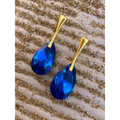 Vivian - Σκουλαρίκια από Ασήμι 925 & Κρύσταλλο Swarovski Capri Blue