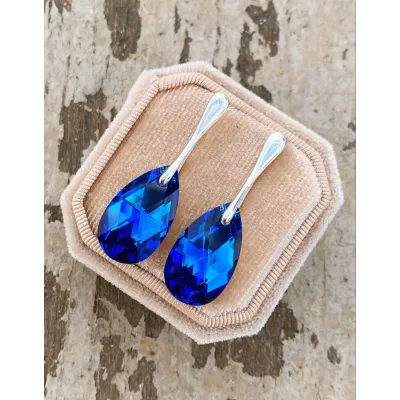 Vivian - Σκουλαρίκια από Ασήμι 925 & Κρύσταλλο Swarovski Capri Blue