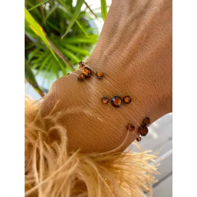 Smoked Amber Βραχιόλια με Διάφανη Πετονιά & Κρύσταλλα Swarovski