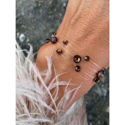 Smoked Amber Βραχιόλια με Διάφανη Πετονιά & Κρύσταλλα Swarovski