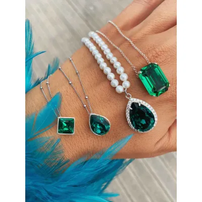 Vindemia - Κολιέ με Μενταγιόν από Ασήμι 925 & Κρύσταλλο Swarovski Majestic Green