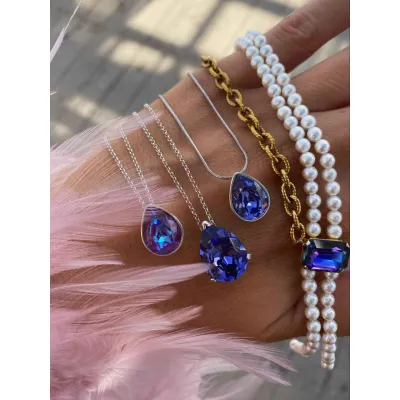 Alyssa - Κολιέ με Μενταγιόν από Ασήμι 925 & Κρύσταλλο Swarovski Tanzanite
