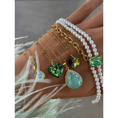 Bella Heart Classic - Κολιέ με Μενταγιόν Καρδιά & Κρύσταλλο Swarovski Peridot