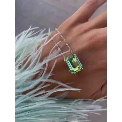 Vindemia - Κολιέ με Μενταγιόν από Ασήμι 925 & Κρύσταλλο Swarovski Peridot