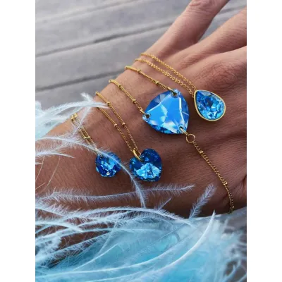 Bella Heart Classic - Κολιέ με Μενταγιόν Καρδιά & Κρύσταλλο Swarovski Aquamarine