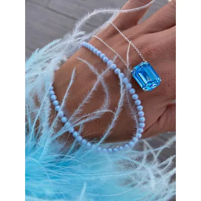 Vindemia - Κολιέ με Μενταγιόν από Ασήμι 925 & Κρύσταλλο Swarovski Aquamarine