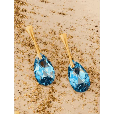 Vivian - Σκουλαρίκια από Ασήμι 925 & Κρύσταλλο Swarovski Aquamarine